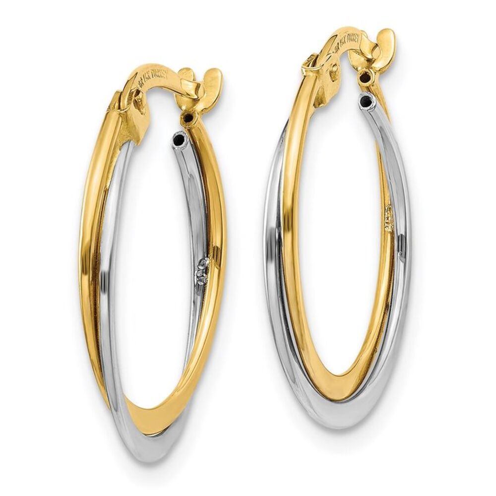 14K Gold Two Tone Polished Round Hoop Earrings - Picture 2 of 5